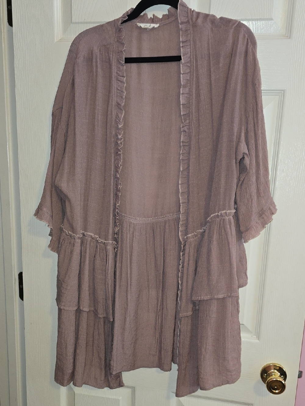 easel Dusty Mauve Ruffle-Trim Sheer Cardigan
